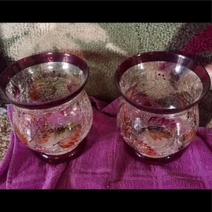 Set of 2 hurricane glass vases.